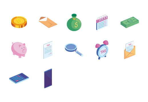 Isometric Tax Day Illustration Set