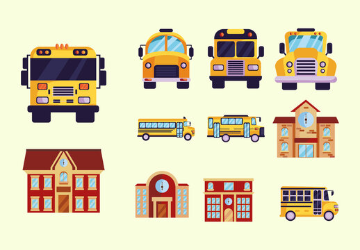 School Building Illustration Design Set