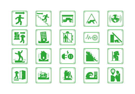Earthquake Signals Silhouettes Icons Set