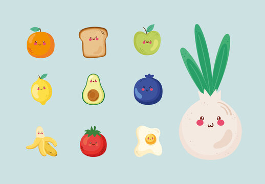 Kawaii Cartoon Food Cute Illustration Set