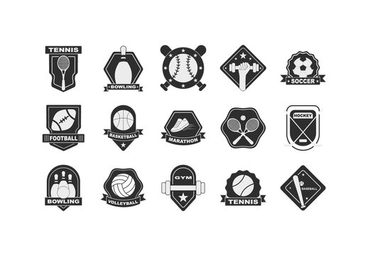 Monochrome Sports Badge Illustration Set