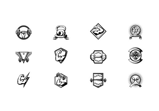 Vintage Gym Badge Icon Design Set