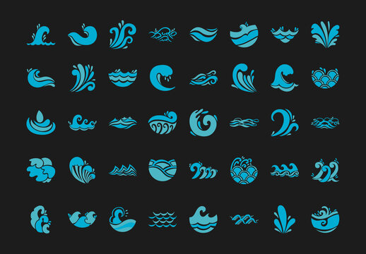 Waves Flat Design Set