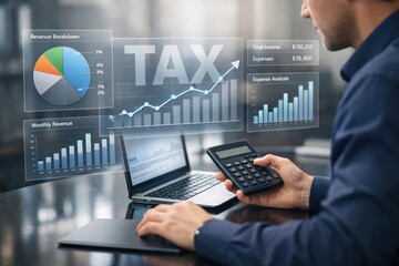 Fototapeta premium Tax Planning and Financial Analysis Dashboard with Revenue and Expense Metrics 