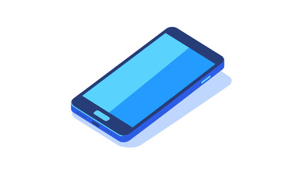 Isometric perspective of a modern smartphone with a bright blue screen, showcasing digital technology and connectivity