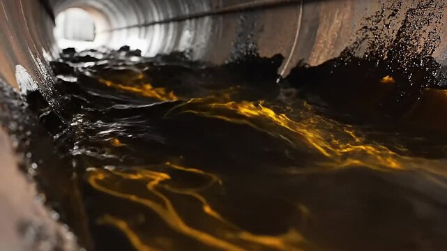 Crude Oil Flowing Through a Massive Industrial Pipeline