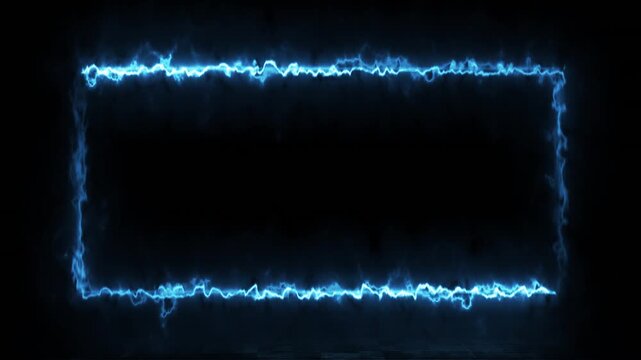 Animated glowing neon fire frame for webcam burning blue border and face cam overlay on black background perfect for streams, gaming, live video, and digital motion graphic design.