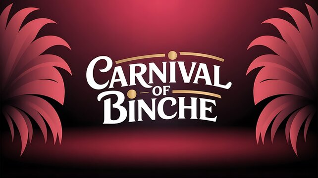 Vibrant carnival of binche celebration with festive palm decorations and bold text