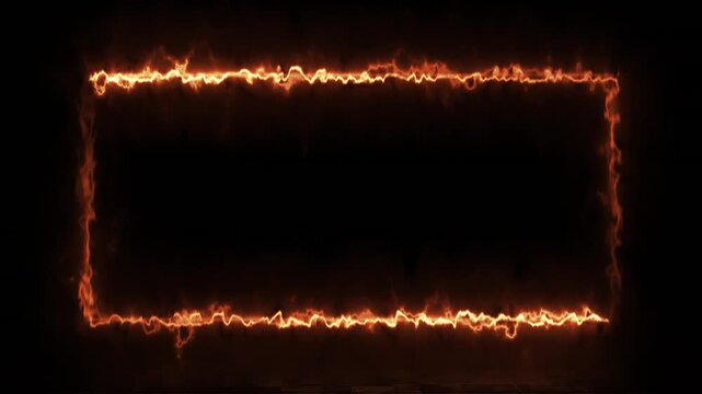 Animated glowing neon fire frame for webcam burning border and face cam overlay on black background perfect for streams, gaming, live video, and digital motion graphic design.