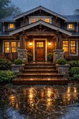 Fototapeta premium Cozy house in rain evening