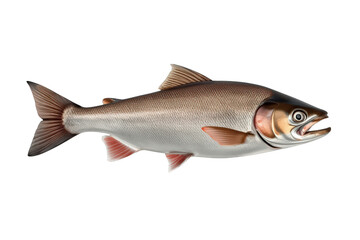 Obraz premium Salmon fish illustration showing silver body and red fins, creating a concept of fresh seafood, fishing, and healthy eating