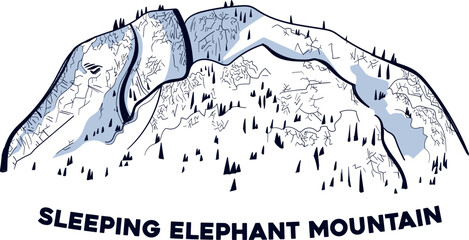 Obraz premium Sleeping Elephant mountain illustration in minimalist line art landscape style
