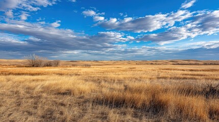 Open Prairie With Wind Sweeping Over Grass and Vast Sky Creating a Wide Landscape View During Daylight Hours in a Natural Setting