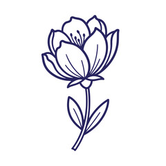 Obraz premium Blue Line of a Flower with Petals and Leaves line flower stem