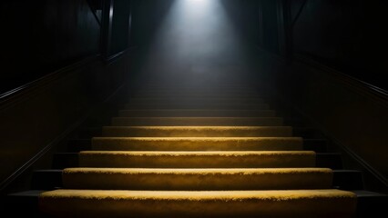 A Mysterious Staircase with Cinematic Light Piercing the Darkness