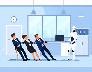 AIロボットと人間の綱引き　ワークバランス