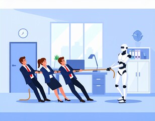 AIロボットと人間の綱引き　ワークバランス