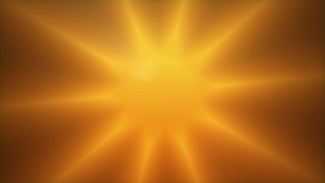 Golden Sun Burst Light Rays Animation Abstract Background. radiant light rays spreading from the center with warm orange and yellow gradient glow. Bright energy flare effect symbolizing sunlight, heat