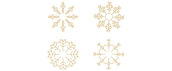 Snowflakes thin line icon. Christmas or New year winter snowfall symbol. Gold glitter collection. Editable stroke. Vector design elements