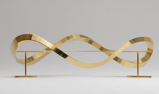 Minimal luxury biotechnology concept featuring a mirror polished Gold DNA double helix in vertical format
