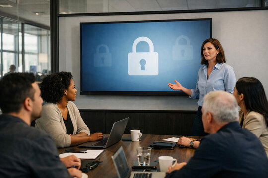 Cybersecurity team training presentation in conference room