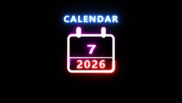 Neon calendar illustration. 2026 calendar countdown date number.
