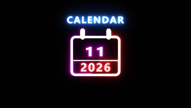 Neon calendar illustration. 2026 calendar countdown date number.
