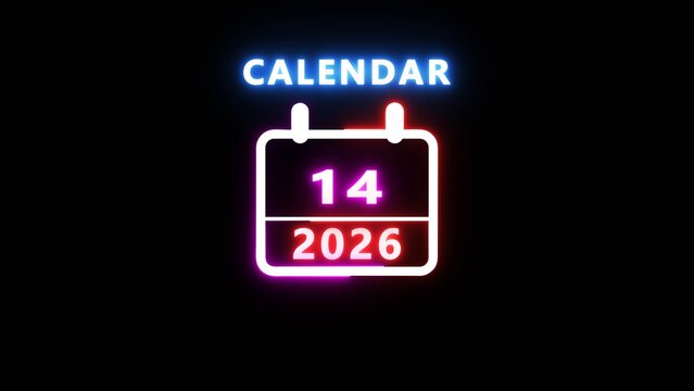 Neon calendar illustration. 2026 calendar countdown date number.