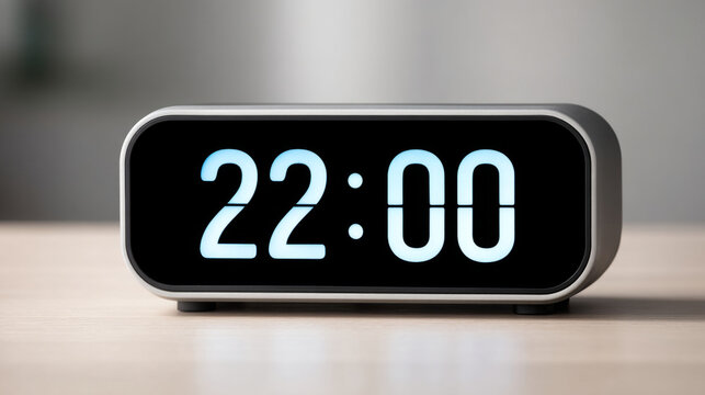 Modern digital clock display showing 22:00 on minimalistic desk setting for time management concept