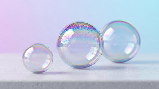 Bulles translucides flottant sur fond minimaliste
