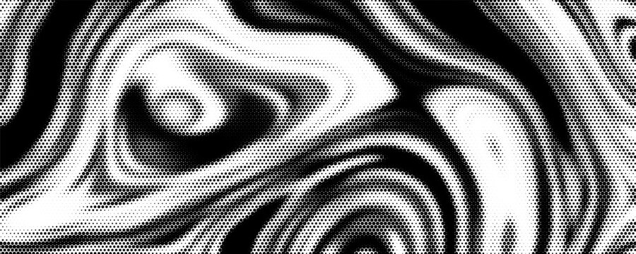Abstract wave pattern formed by dissolving black and gray squares on a white background