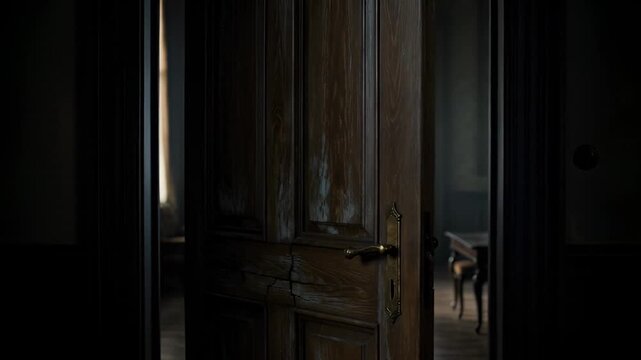 Old Door Creaking Open in Dark Room