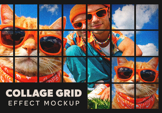 Photo Fragment Collage Grid Effect Mockup