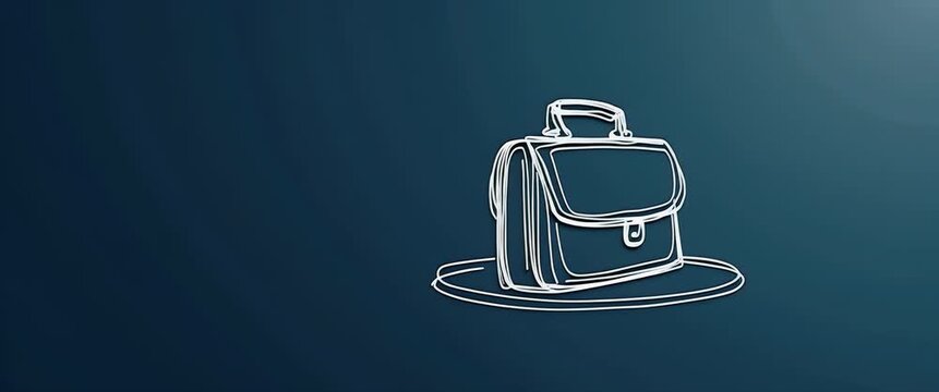Hand-drawn briefcase icon gently rotates on a minimalist blue background, while the camera slowly pans, creating a modern, elegant animation ideal for business presentations.