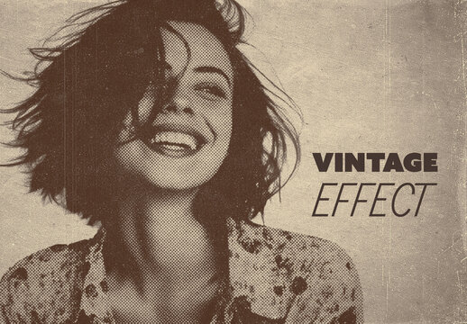 Vintage Print Sepia Photo Effect Mockup