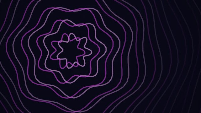 An abstract digital illustration of a purple flower-like design on a dark background from a direct viewpoint