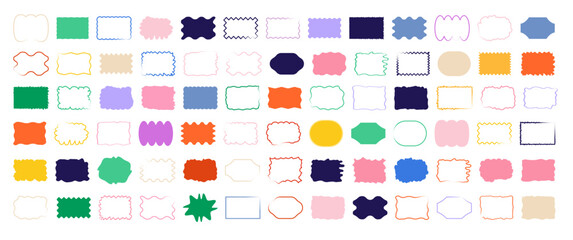 Set of colorful wavy speech bubbles. Vibrant chat forms and dialogue outlines for comic strips, messaging graphics and playful conversations. Multi hue bubble silhouettes vector illustration. © Vectoressa
