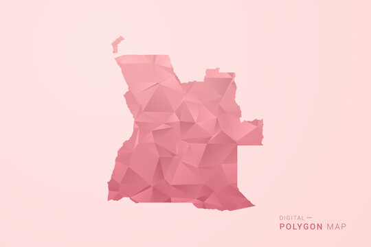 Angola Map - Polygon Style Vector Illustration in Soft Pink Valentine Theme, Low Poly Geometric Design, Isolated on Pastel Background.