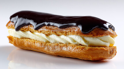 たっぷり絞られたクリームと艶やかなチョコソースが魅力的な手作りエクレア