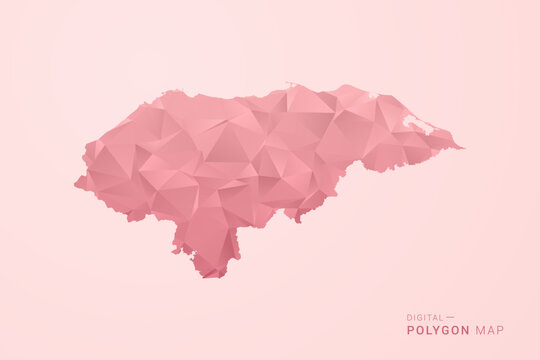 Honduras Map - Polygon Style Vector Illustration in Soft Pink Valentine Theme, Low Poly Geometric Design, Isolated on Pastel Background.