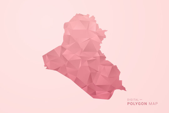 Iraq Map - Polygon Style Vector Illustration in Soft Pink Valentine Theme, Low Poly Geometric Design, Isolated on Pastel Background.