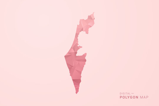 Palestine Map - Polygon Style Vector Illustration in Soft Pink Valentine Theme, Low Poly Geometric Design, Isolated on Pastel Background.