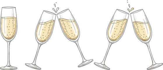 Champagne Glasses Set with Sparkling Wine Toast Celebration Clinking Flutes Elegant Party Drink Vector Illustration Collection © Yousuf