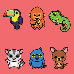 Naklejka premium Cute Cartoon Animals Collection.