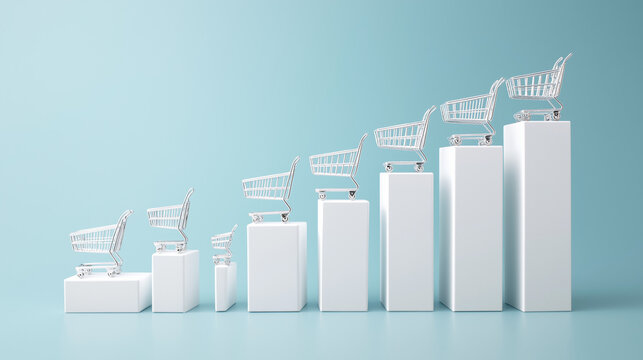 Rising Sales Growth Concept With Shopping Carts On Increasing Bar Charts For E‑Commerce And Retail Performance