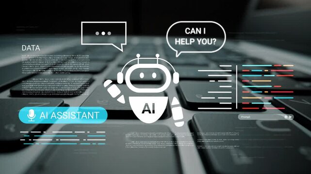 Futuristic AI Assistant Concept with Keyboard Interaction and Digital Elements Showcasing Artificial Intelligence Support for Users in Technology Environment Gluon.
