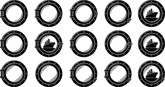 Porthole silhouette, Porthole svg, Cruise svg, Cruise ship svg, Boat porthole svg, Porthole clipart, Ship porthole clipart, Ship porthole window svg, Boat porthole silhouette set