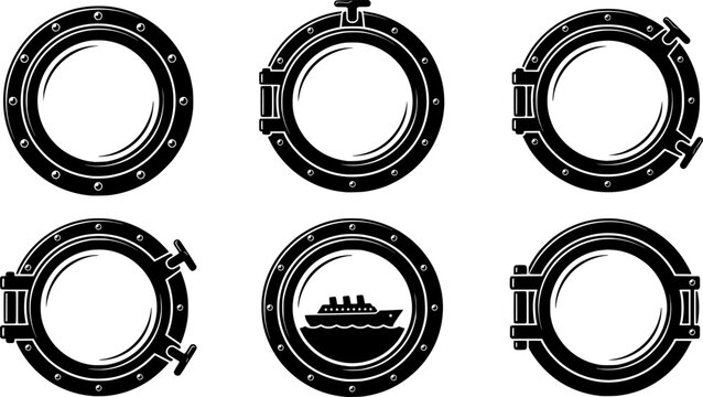 Porthole silhouette, Porthole svg, Cruise svg, Cruise ship svg, Boat porthole svg, Porthole clipart, Ship porthole clipart, Ship porthole window svg, Boat porthole silhouette set