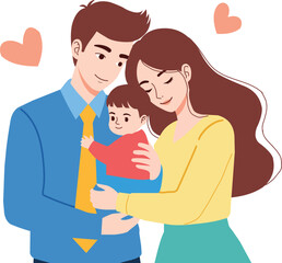 Obraz premium Happy family with baby mothers day illustration