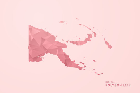 Papua New Guinea Map - Polygon Style Vector Illustration in Soft Pink Valentine Theme, Low Poly Geometric Design, Isolated on Pastel Background.